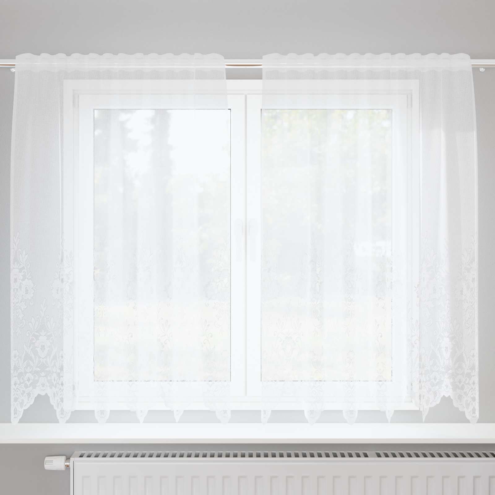 Firanka Koronkowa z zasłonami Biały 140 x 150 cm Poliester vidaXL