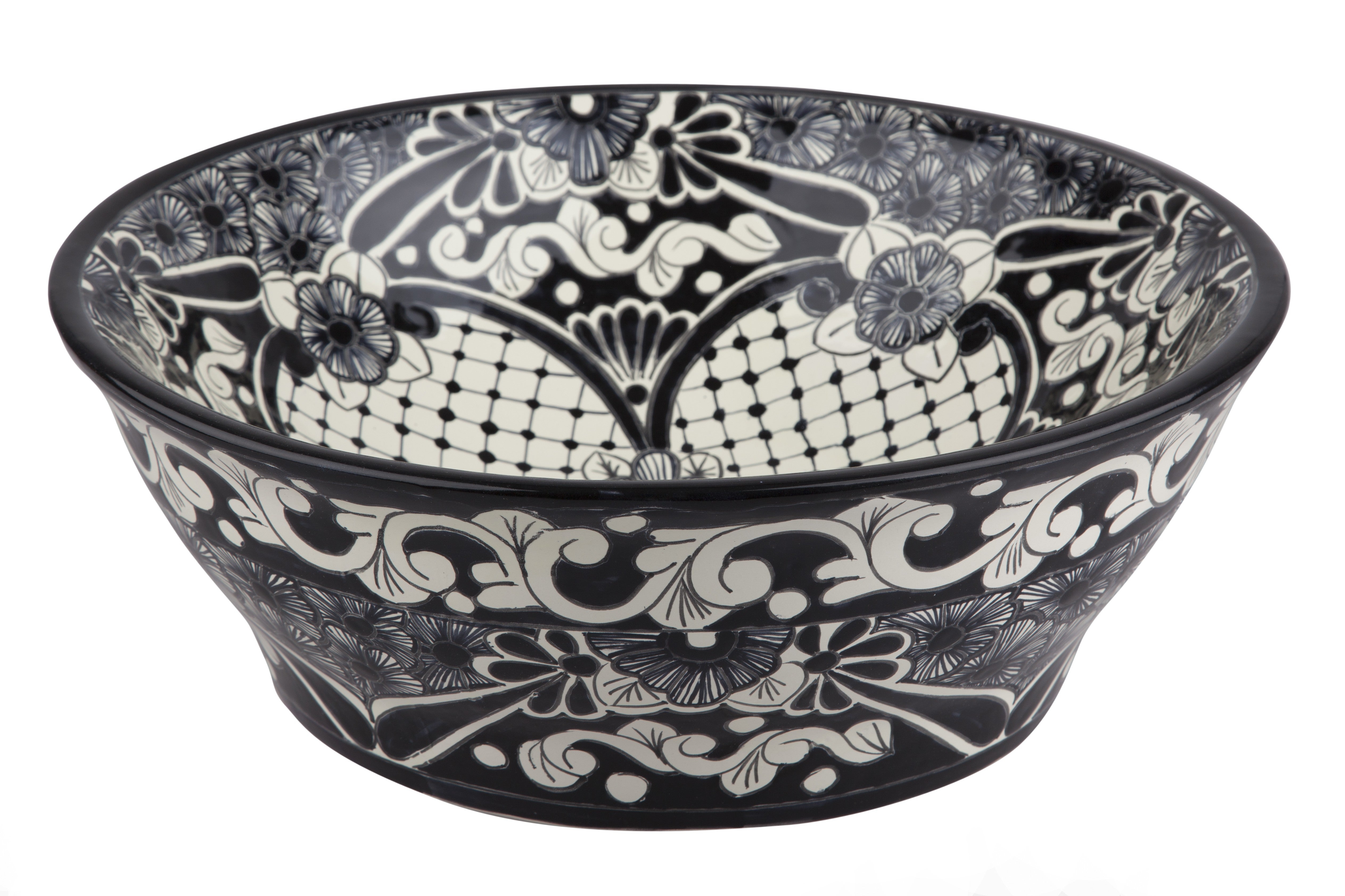 Meksykańska ceramiczna umywalka Serena do montażu na blacie – okrągła umywalka łazienkowa nablatowa 42,5 x 15 cm | Ręcznie wykonana umywalka Talavera