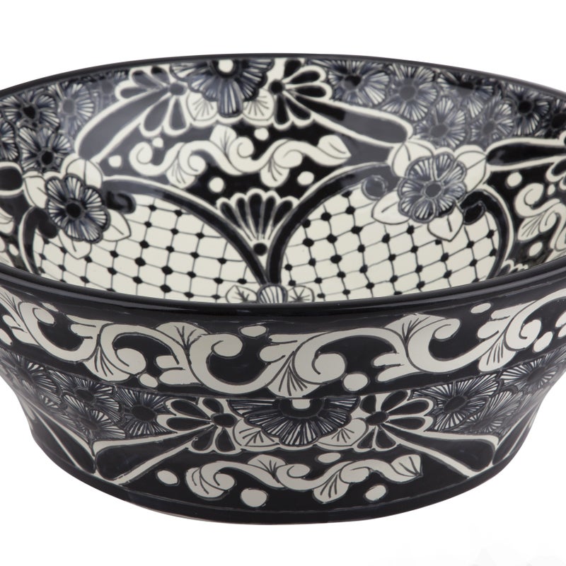 Meksykańska ceramiczna umywalka Serena do montażu na blacie – okrągła umywalka łazienkowa nablatowa 42,5 x 15 cm | Ręcznie wykonana umywalka Talavera