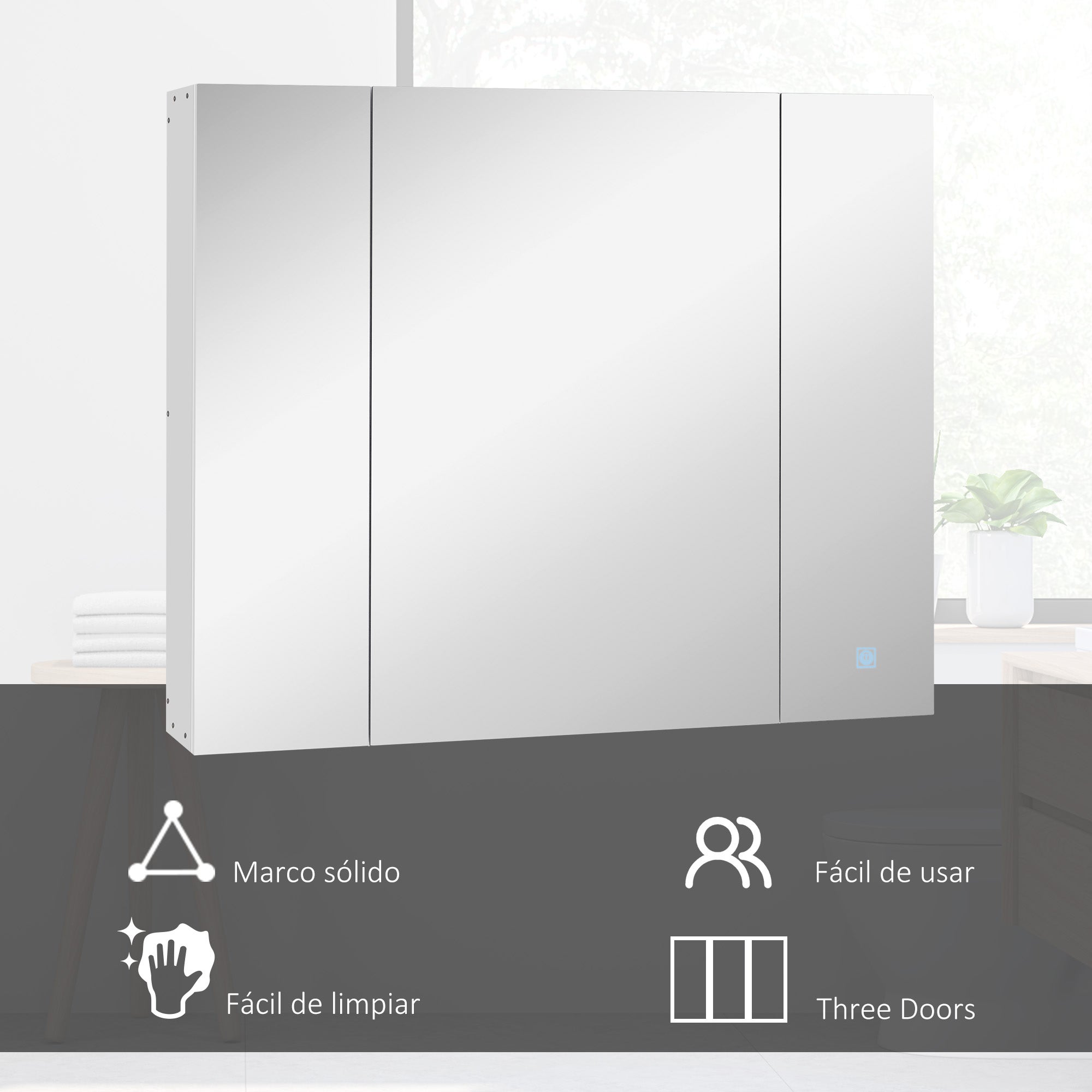 Armario de Baño con Espejo Luces LED Estantes Ajustables y USB Estilo Moderno 90x15x75 cm Blanco - 8