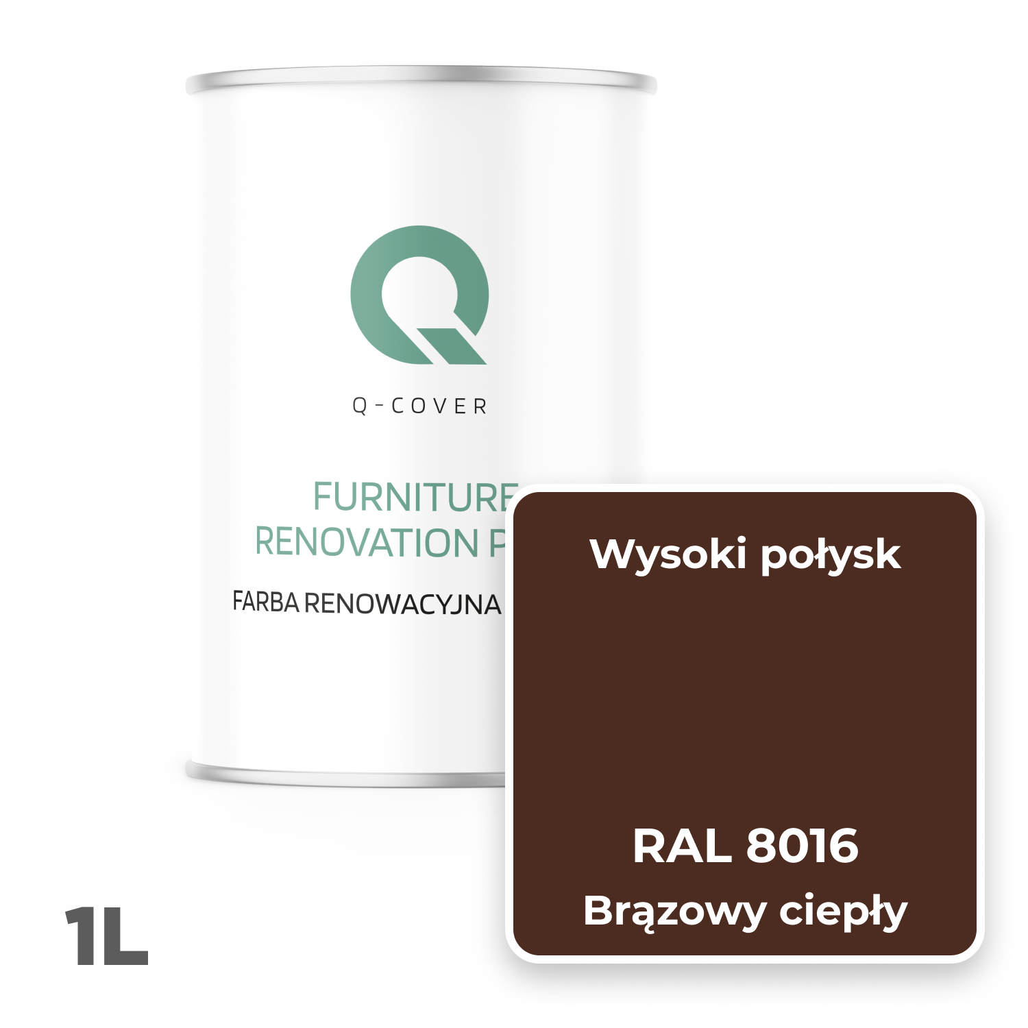 Farba Renowacyjna do Mebli Q-Cover Brązowy ciepły RAL8016 Wysoki Połysk 1L