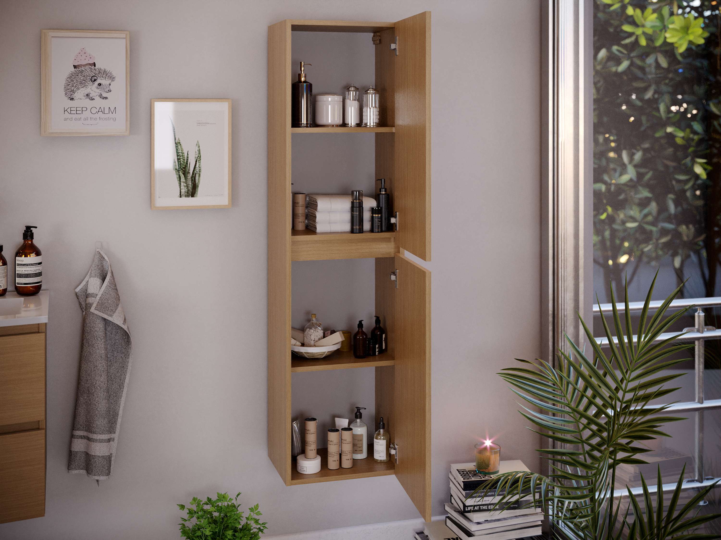 Colonne de salle de bain KIVE 2 portes 150x40x31,6 cm chêne T-BATH - 4