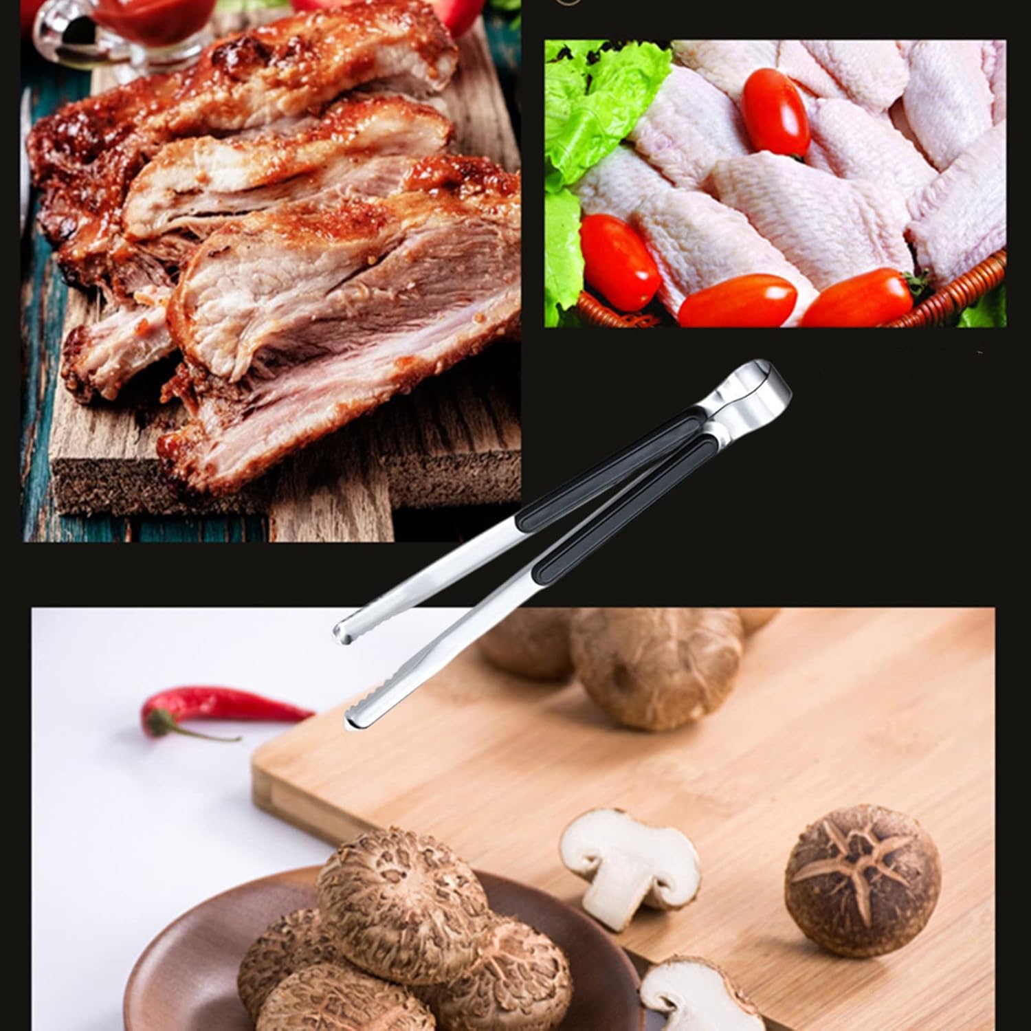 Pinces à barbecue coréennes 3 pièces, ustensiles de barbecue, pinces de cuisine, pinces de cuisson robustes en acier inoxydable (noir) - 6