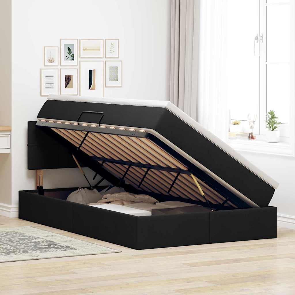 Lit avec rangement et matelas en velours noir, pour la chambre, 120 × 200 cm - 4