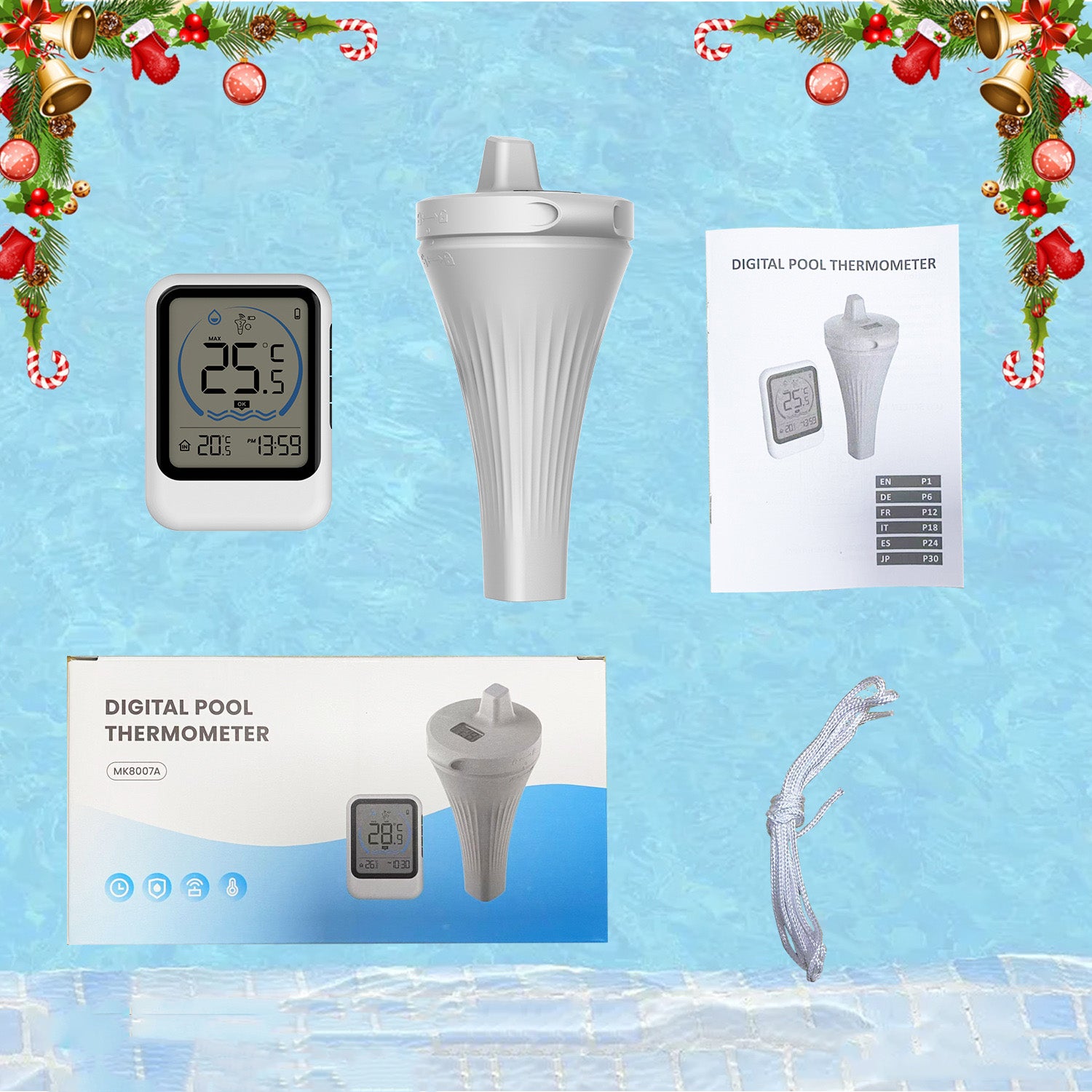 Thermomètre de piscine flottant sans fil avec affichage numérique pour piscines, thermomètre de piscine flottant sans fil - 9