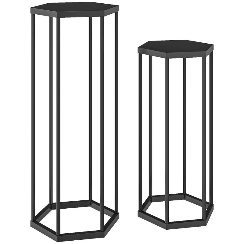Juego de 2 soportes para plantas de interior y exterior, soportes hexagonales de metal para macetas, ideales para jardín, patio o balcón.