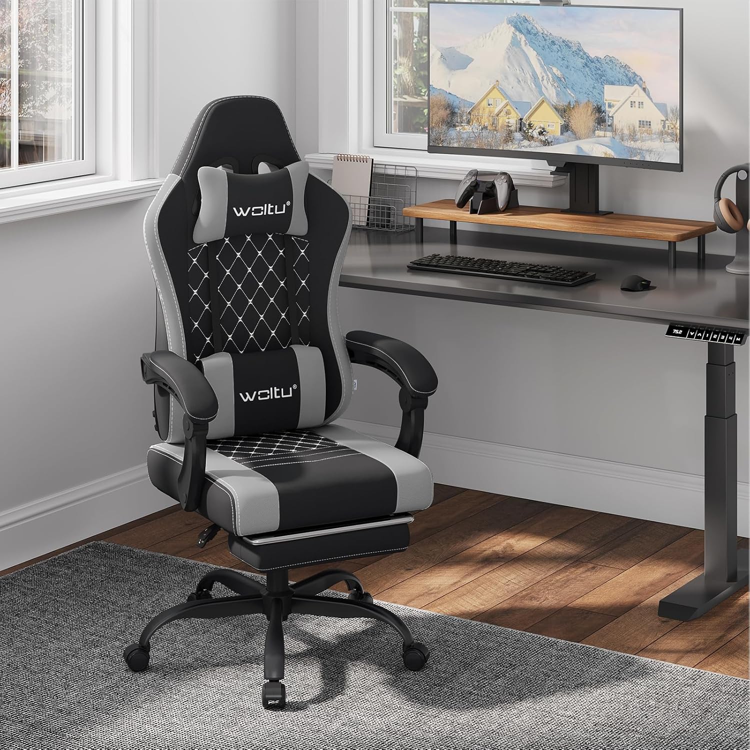 Chaise de gaming massante noir avec repose pieds GAME main image 0