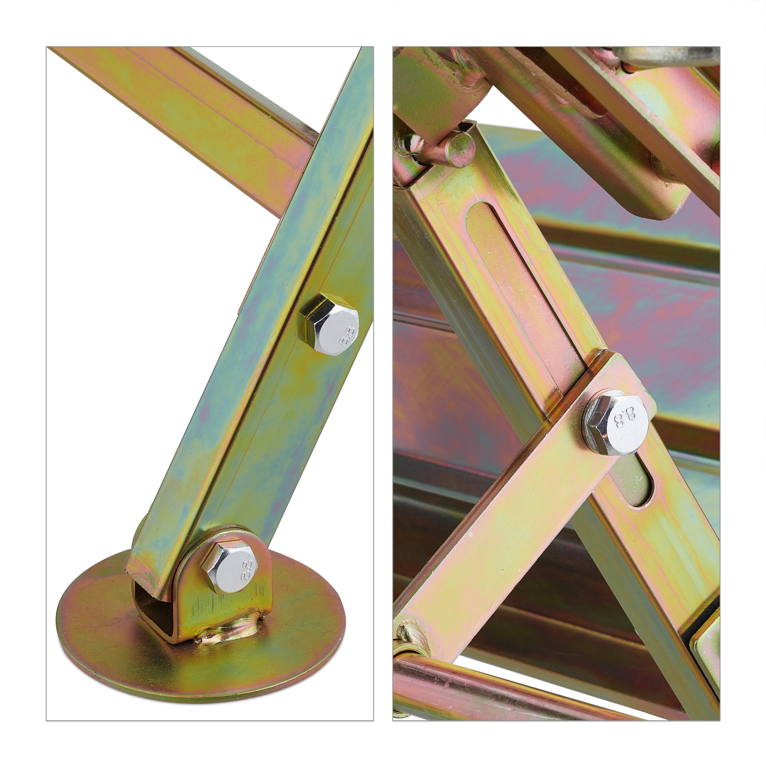 Chevalet sciage, support pour tronçonneuse, protège-guide, barre mesure coupe, charge max 120&nbsp;kg, métal, doré, Relaxdays - 9