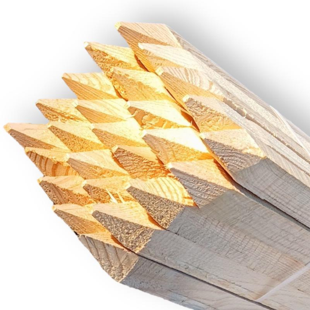 Pack de 25 piquets en bois de pin avec pointes 30x30x1500 mm