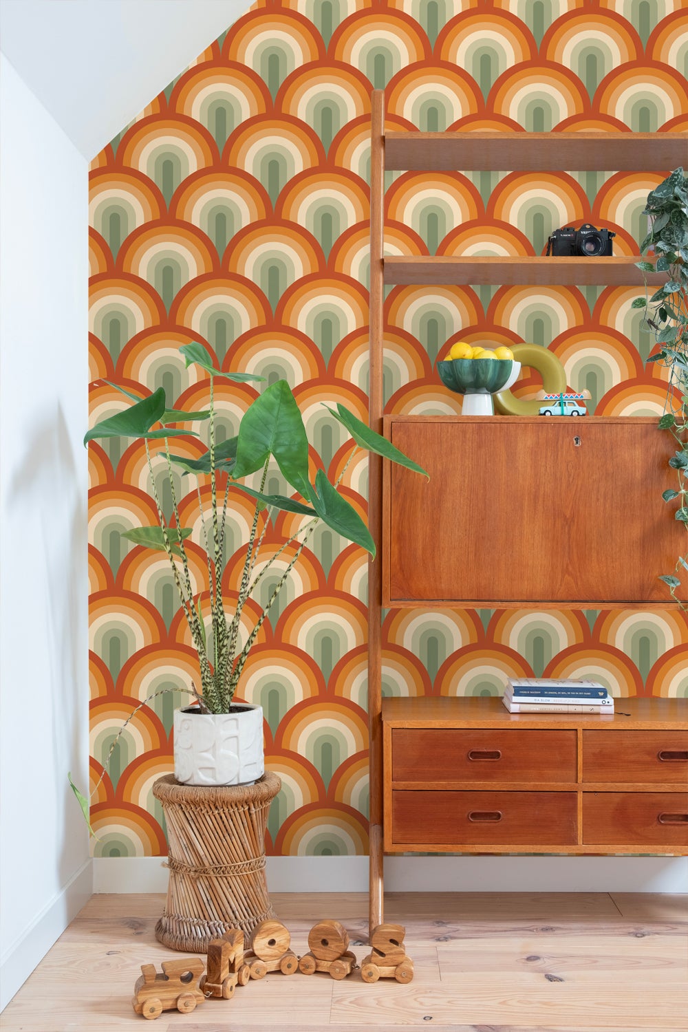 Carta da parati art deco verde e arancione - 50 x 900 cm - ESTAhome - 6