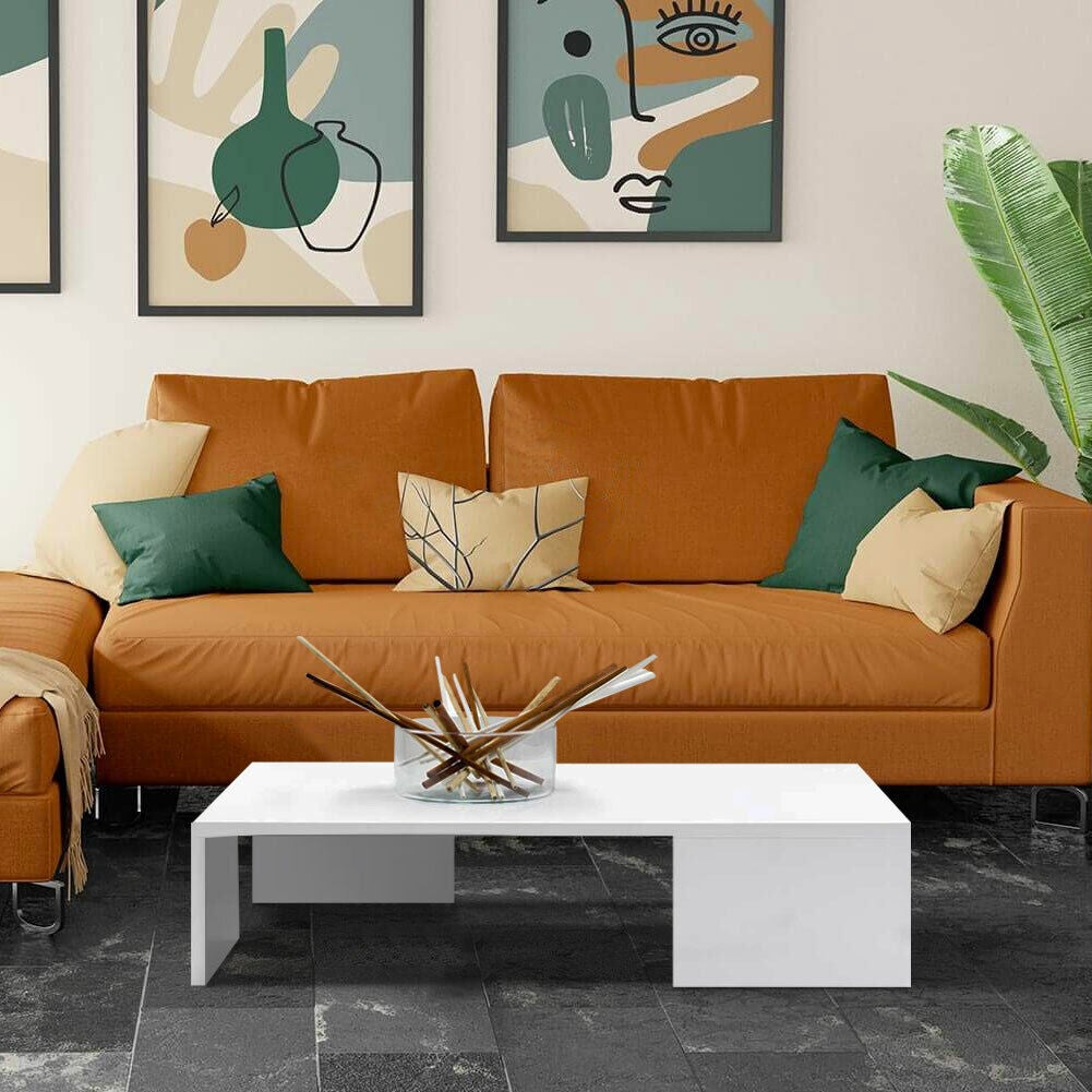 Tavolino Caffe Divano Salotto Rettangolare Basso in Legno Design Moderno Bianco - 4