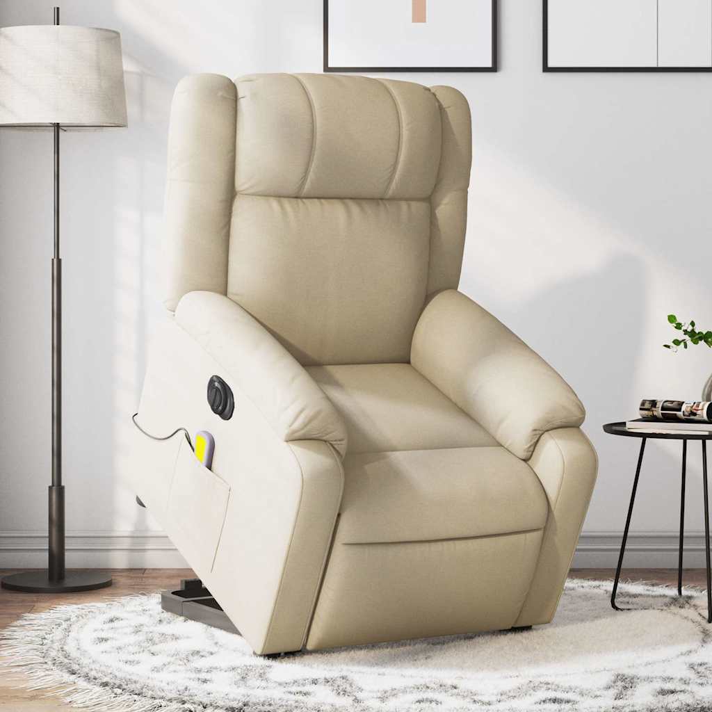 Poltrona Massaggiante Elettrica Con Calore 8+2 Punti | Riscaldamento Lombare E Funzione Alzata | Rivestimento In Tessuto Tecnico Beige | Design Ergonomico Per Relax Totale