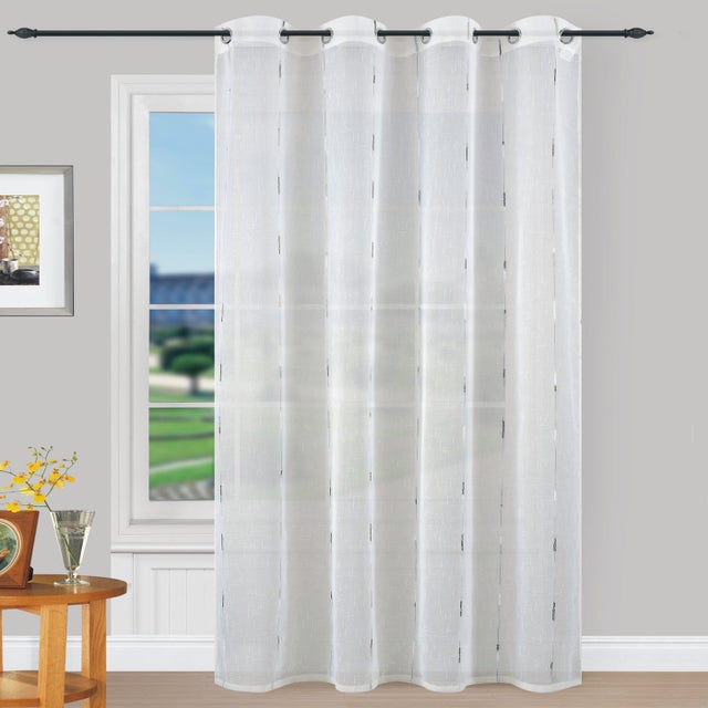 2 Paneles Cortinas Salon Modernas Translucidas Con Ojales, Flores Bordadas En Oro Blanco Cortina De Lujo Europea Bordado Tul Lino Cortinas Para Salon/ Dormitorio/Comedor, 2x170x240cm(AnchoxAlto