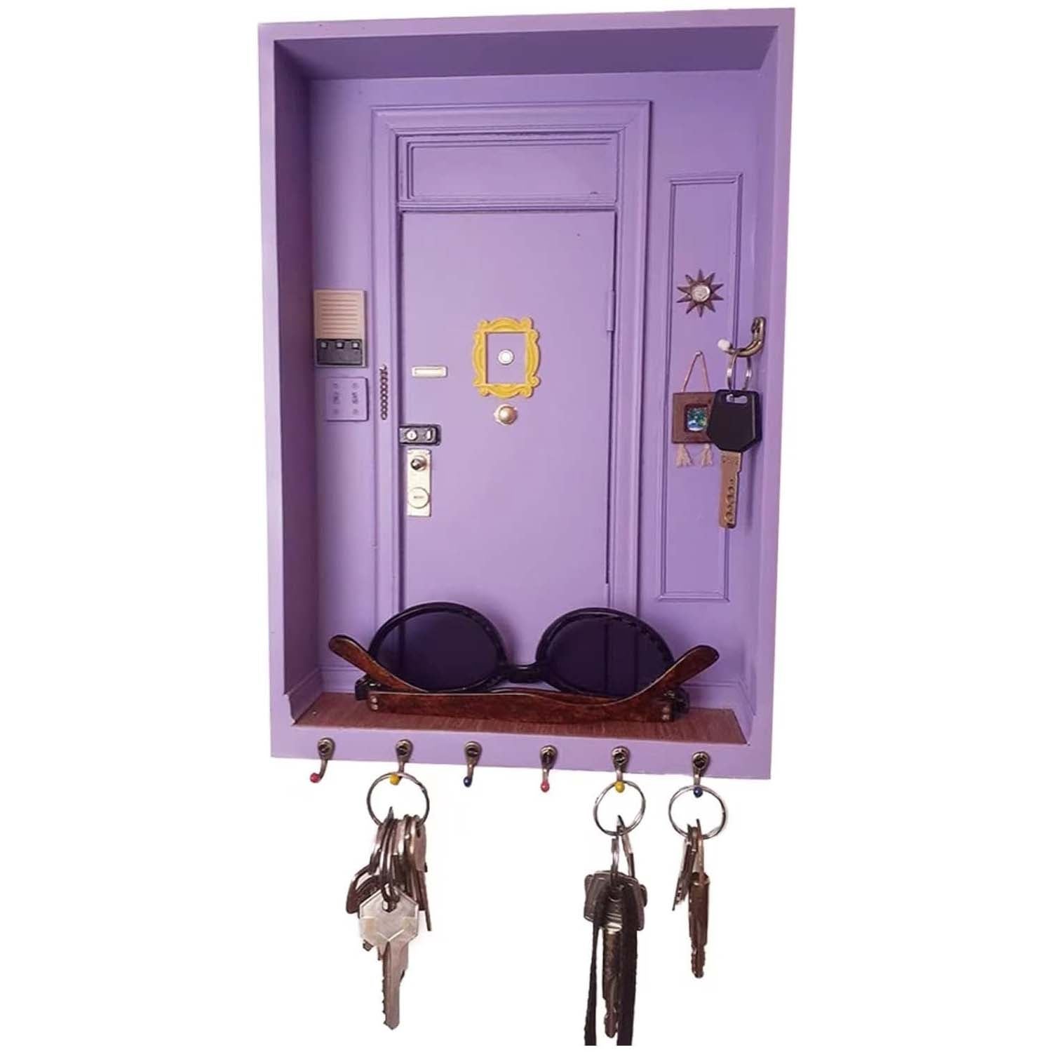 Porte-clés Mural Design Avec 6 Crochets - Acier Inoxydable 11x24 Cm - Pour Entrée, Salon, Couloir