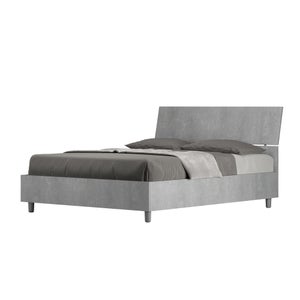 Lit Bois Massif 160x200 Cm – Tête De Lit Inclinée Haute 115 Cm – Style Mi-siècle – Sommier à Lattes Inclus – Marron Jaune