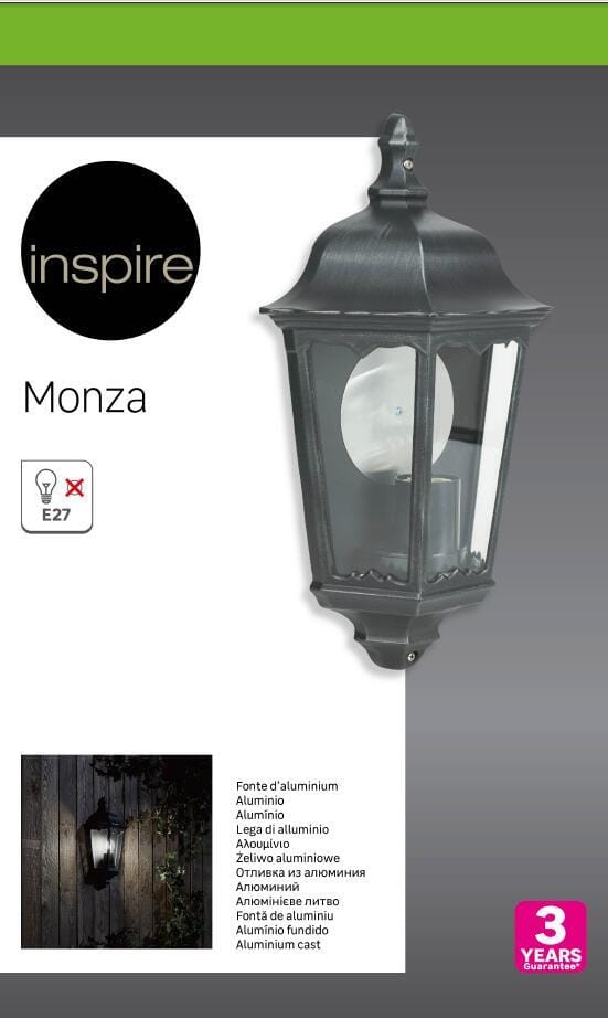 INSPIRE - MONZA lampa ścienna zewnętrzna - IP44 - 1 x E27 MAX 100W - wys. 43 x szer. 25 cm - aluminium - czarny - 6