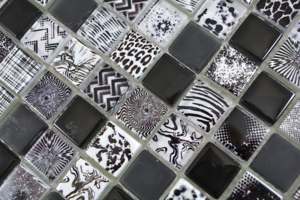 Mosaïque Cristal Noir/Blanc – Coupe Translucide – Plaque Mural 64-0302_b