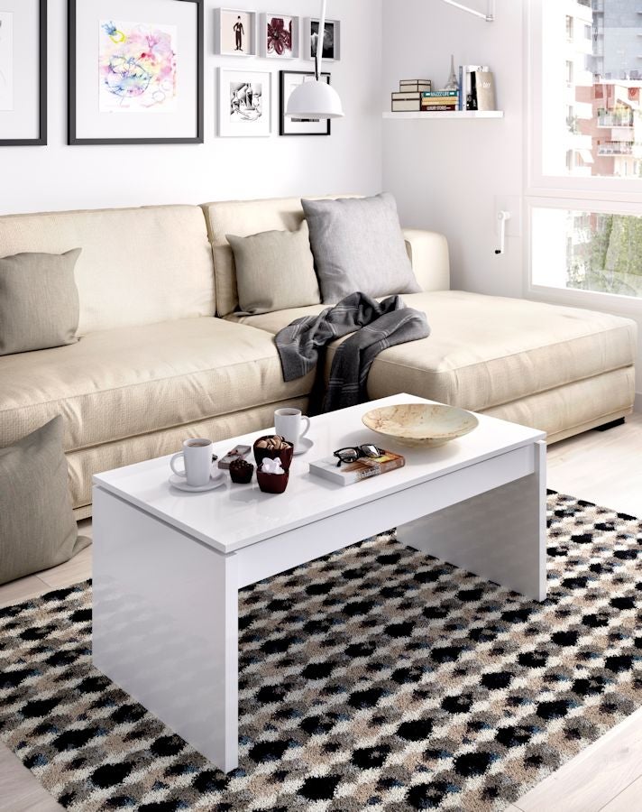 Table basse BASTIAN - Plateau relevable - Coloris blanc - 3