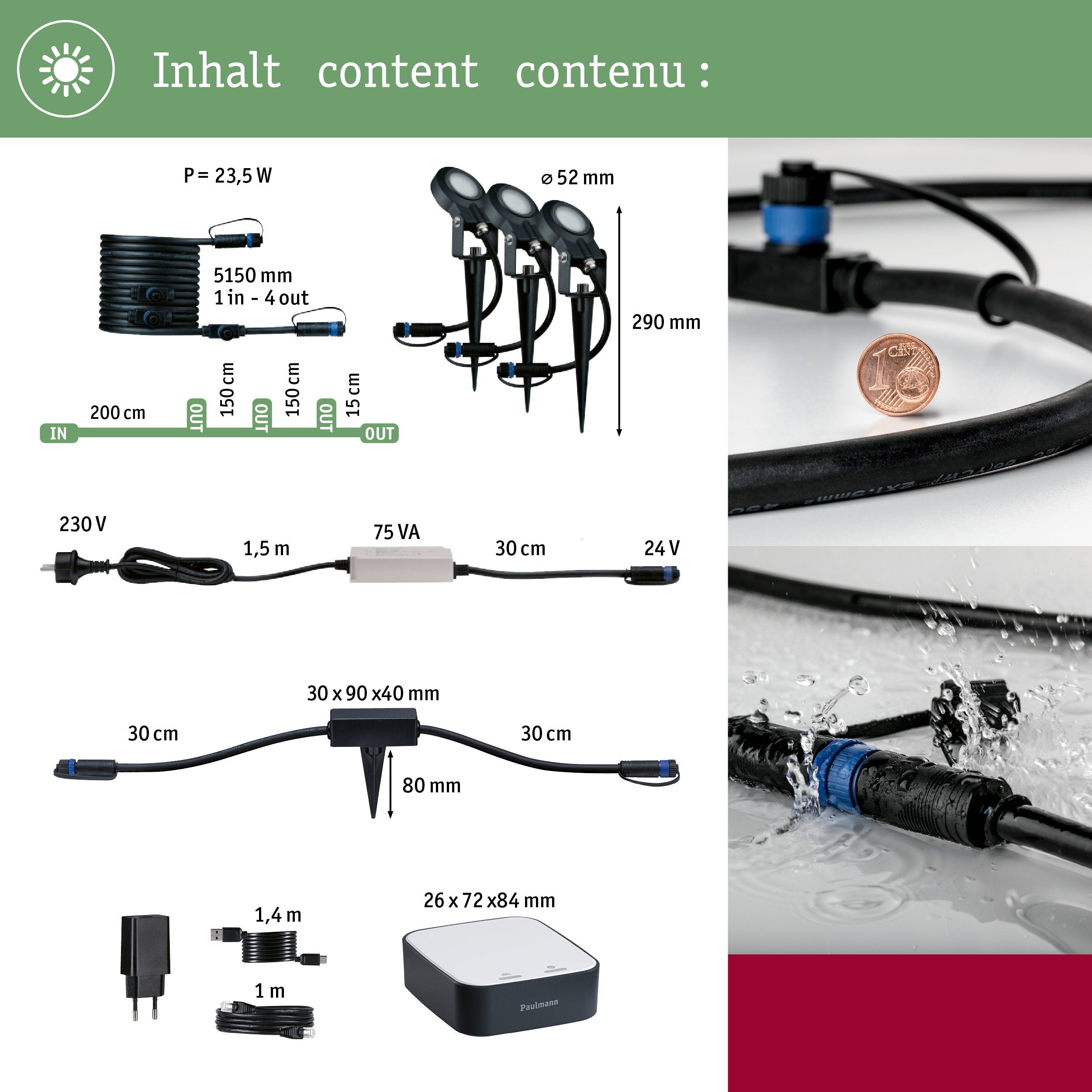 Plug & Shine Kits de démarrage Smart Home smik Gateway avec télécommande + piquet de terre LED Sting 3000K 3x6,4W 75VA Blanc, Anthracite - 4