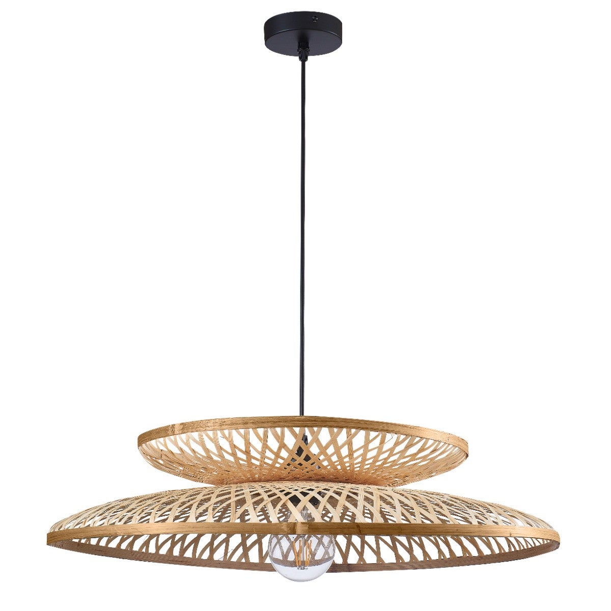 Lampa wisząca Bali beżowo-czarna 1xE27x20W boho wym: 120 x 60 x 60 cm bambus Polux