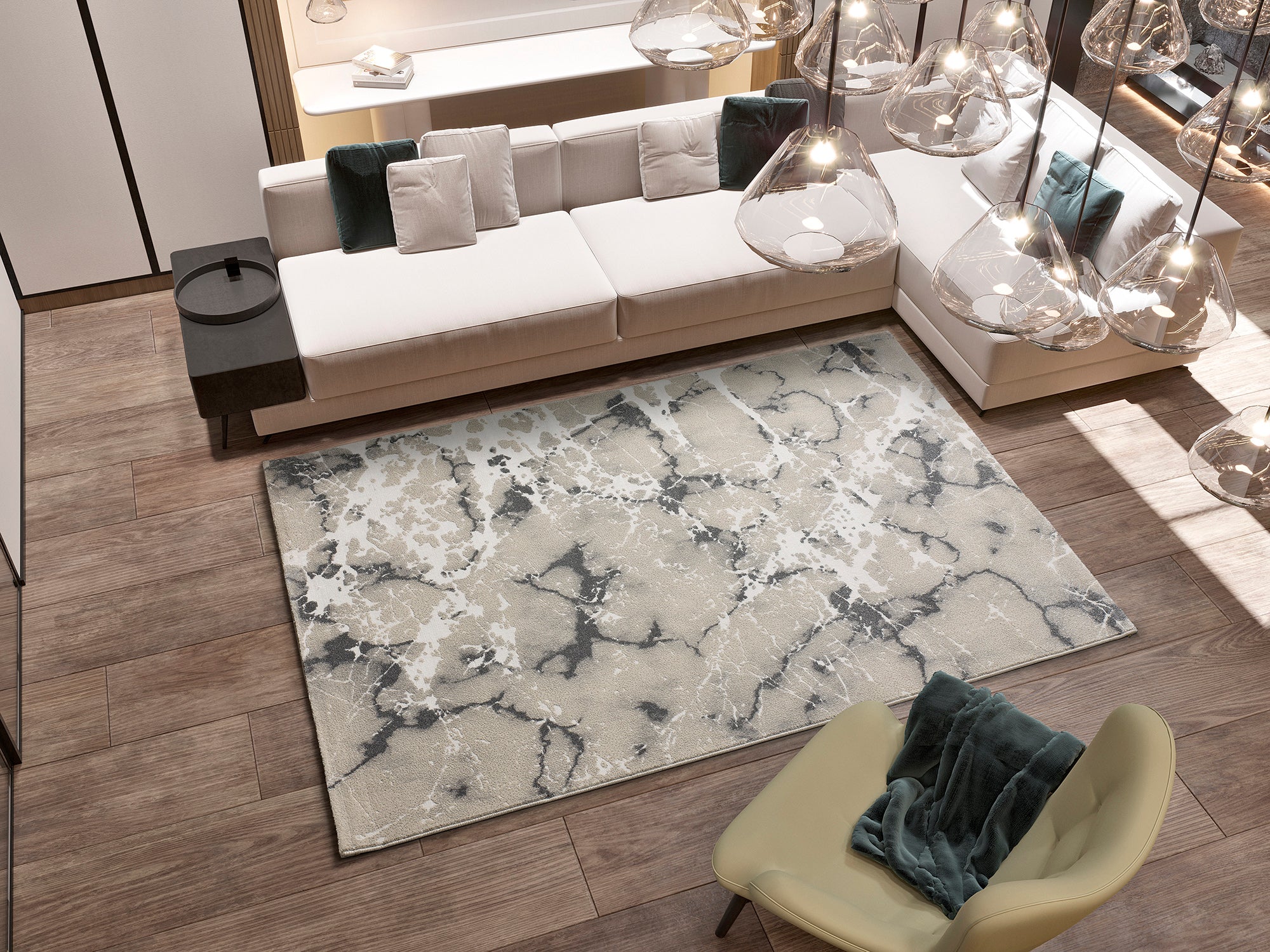 Alfombra interior gris rectangular 160 x 230 cm tibet efecto mármol - atticgo