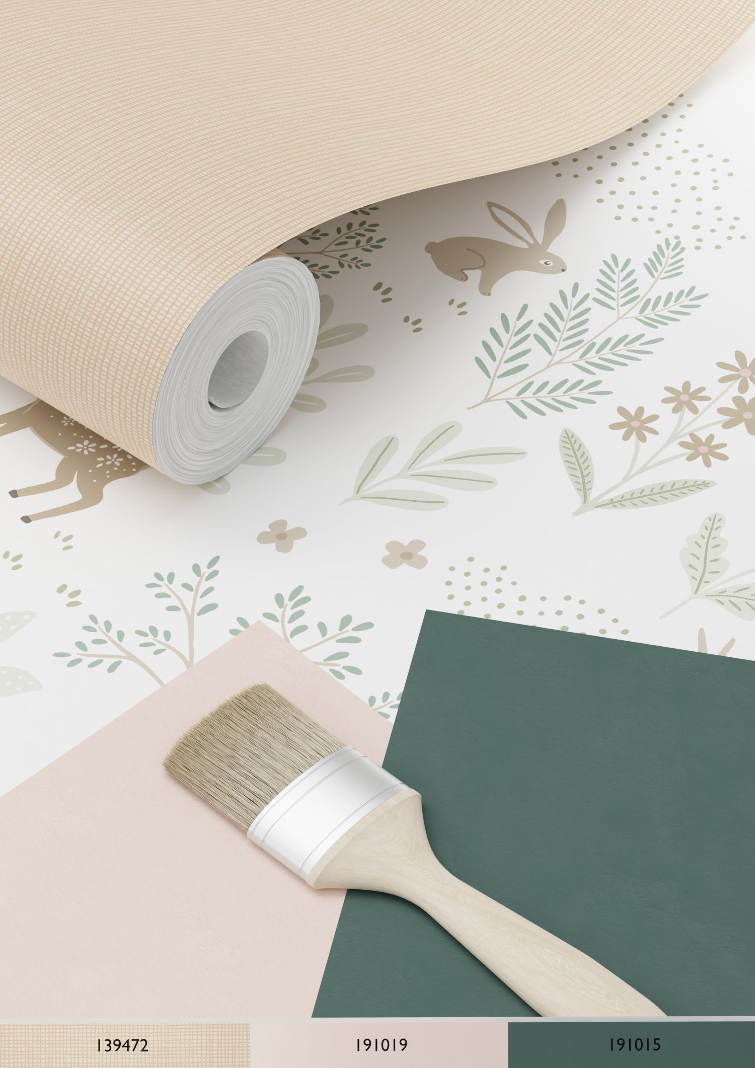 Papier peint forêt avec des animaux de la forêt vert et rose - 53 cm x 10.05 m - ESTAhome - 8