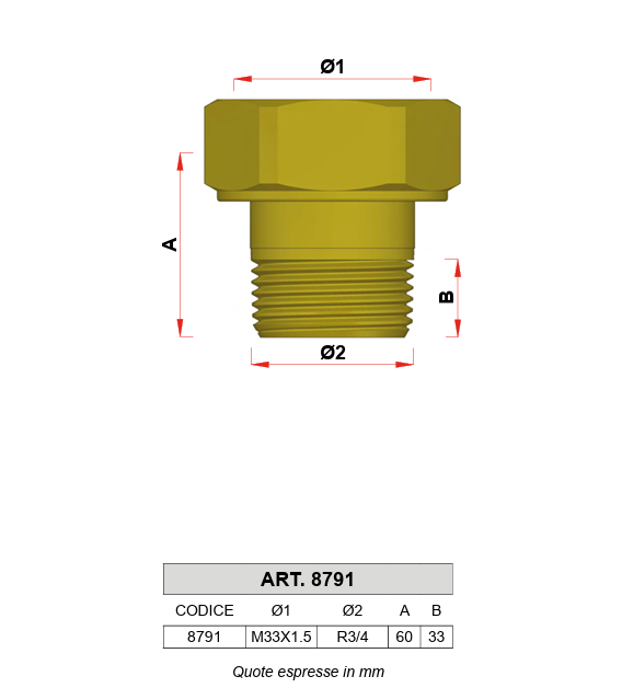 Réducteur avec filet M33x1,5 - 3/4” pour collecteurs composables FAR 8791 - Adaptateur - 2