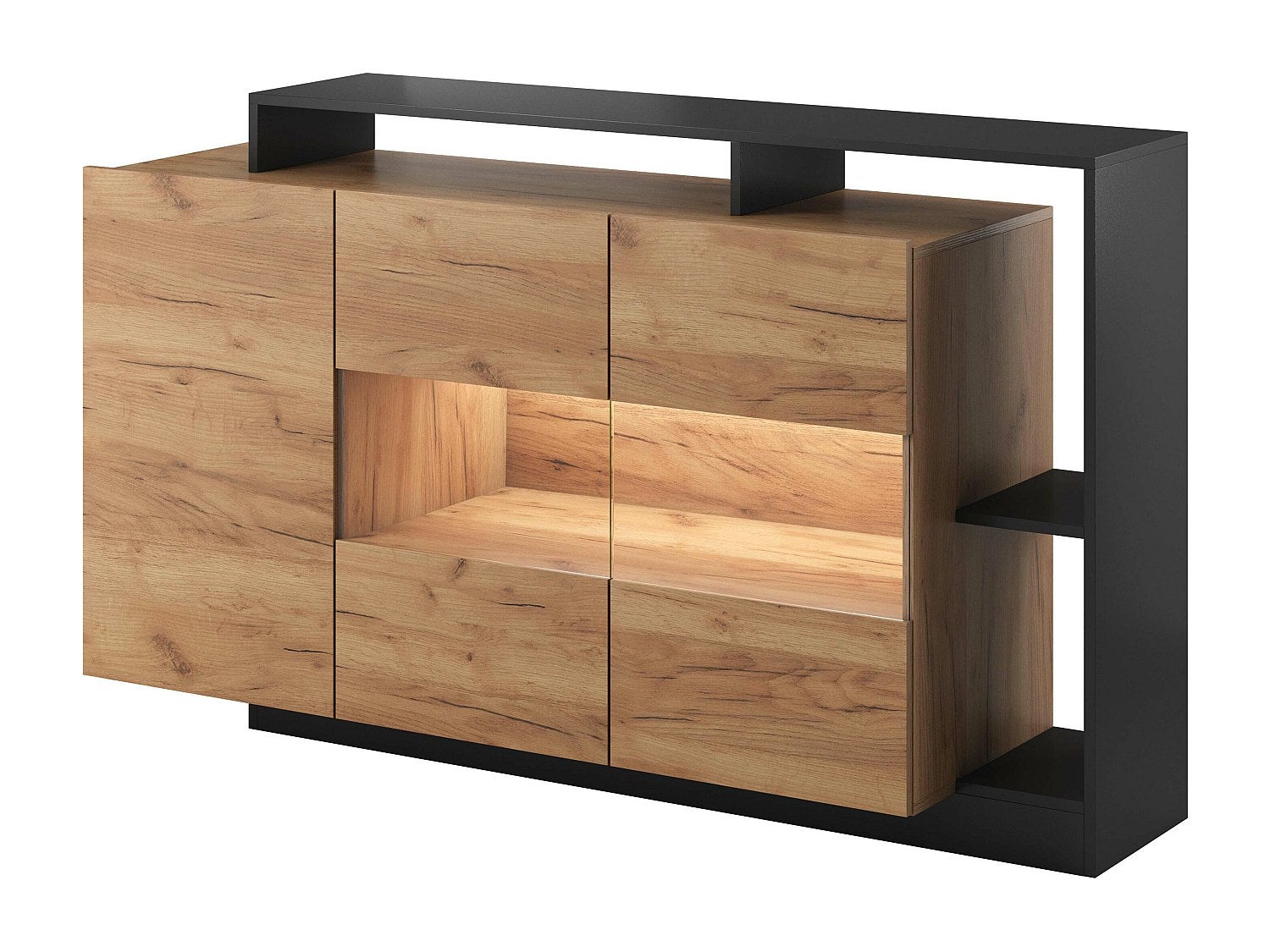 Buffet 3 portes et 3 niches avec LEDs - Coloris : Naturel et anthracite - IDESIA - 2