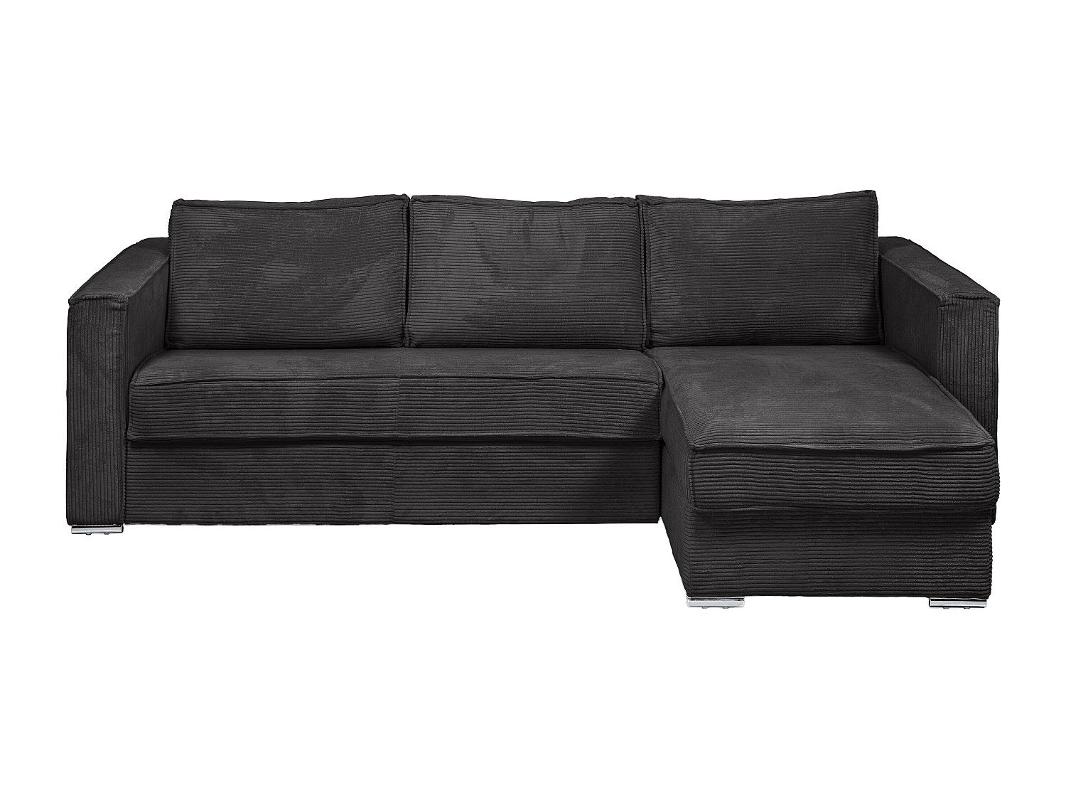 Kanapa narożna dwustronna rozkładana typu express z antracytowego sztruksu - Miejsce do spania z szerokimi listewkami 160 cm - Materac 22 cm z pamięci