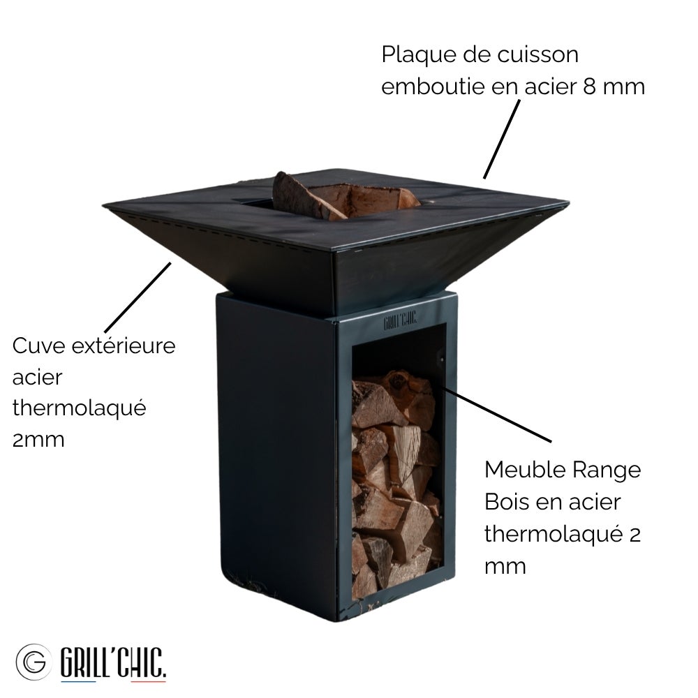Brasero Cevenol Acier Bois Carre 74 Gris Anthracite Double Cuve - 3