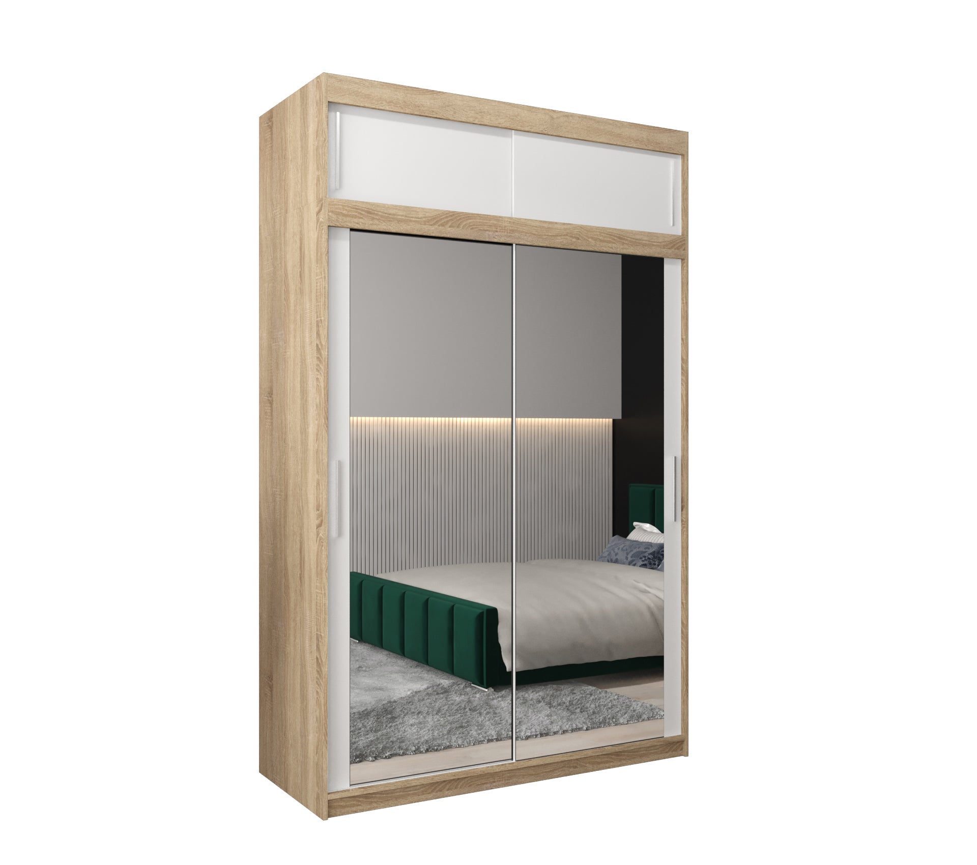 Szafa przesuwna z nadstawką garderoba TOKYO 3 150 x 62 x 240 cm Sonoma + Biały - Abiks Meble