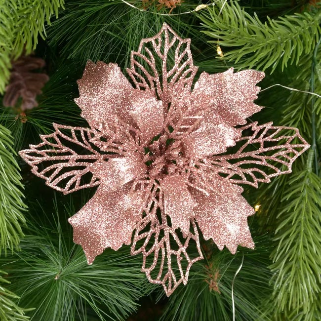 6 Fiori Di Natale Artificiali Con Glitter E Clip - Oro, Rosso, Blu, Viola, Rosa, Argento - Decorazioni Per Albero Di Natale E Festività