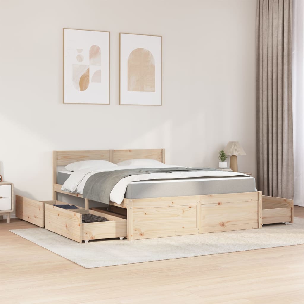 Lit avec tiroirs et matelas 160 x 200 cm bois massif de pin - 3