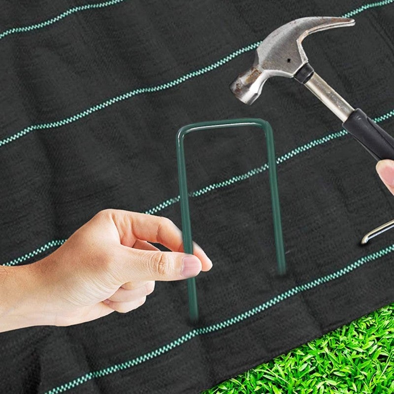 100 grampos de jardim, grama artificial, estacas de fixação para tela, pregos de metal galvanizado - 4