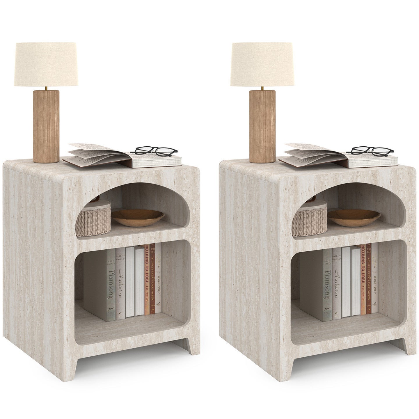 Lot de 2 tables de chevets organiques ALESIA beige effet marbre 2 compartiments - 2