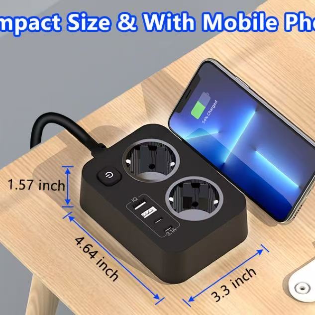 Una multipresa multifunzione con una presa di corrente e quattro porte USB, adatta per la casa, l'ufficio e i viaggi. - 2