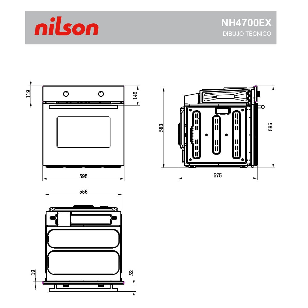 Horno Multifunción Nilson, NH4700EX, Capacidad 70 Litros, 2100 W, 4 Programas, Interior Esmaltado, Fácil Limpieza, Eficiencia Energética Clase A - 7