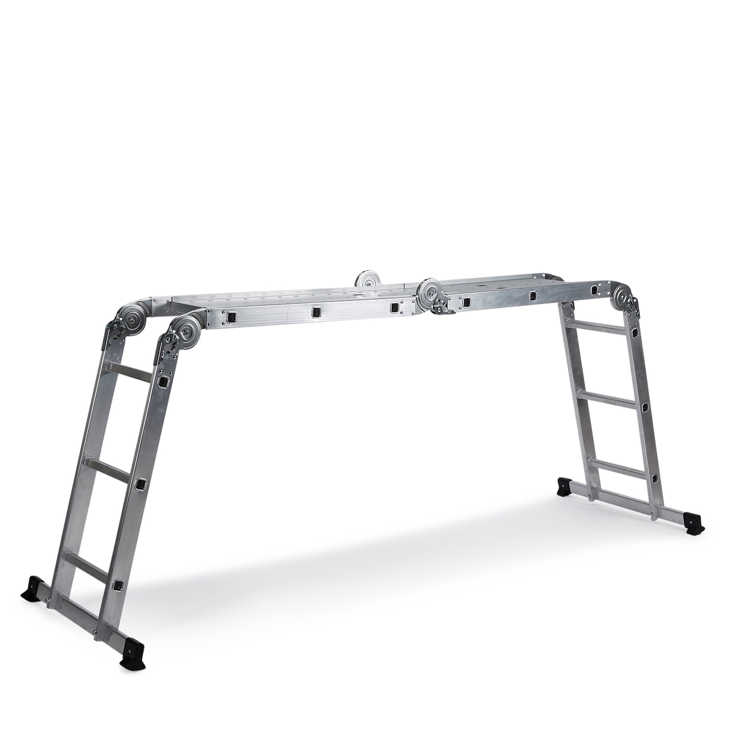 Escalera multifunción solid w3 de aluminio con plataforma de acero plateados hjh office