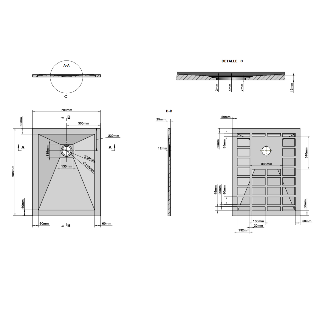 Receveur de douche reducible 90x70 blanc effet pierre | Muse - 9