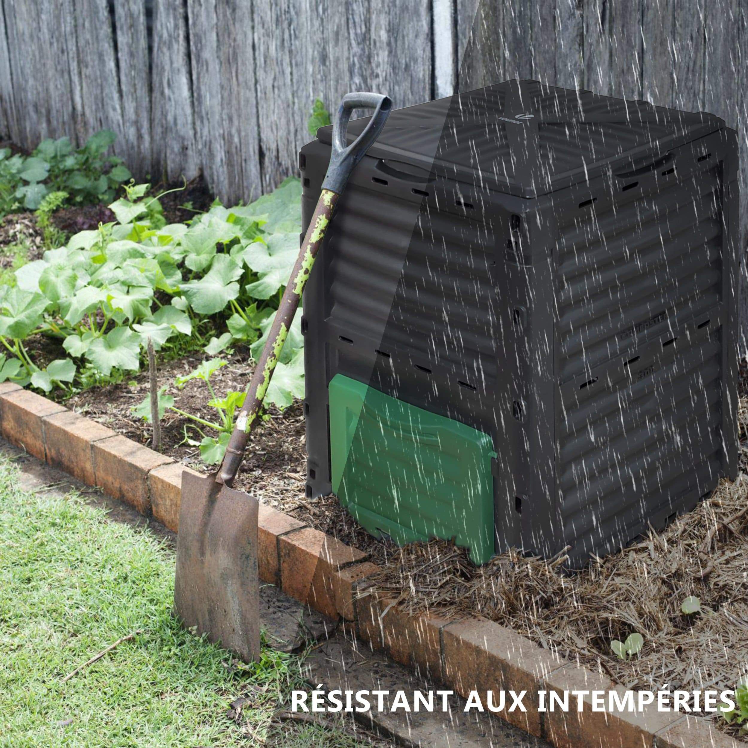 Compostador de Jardín 300L, Compostera Orgánica, Negro y Verde - 4