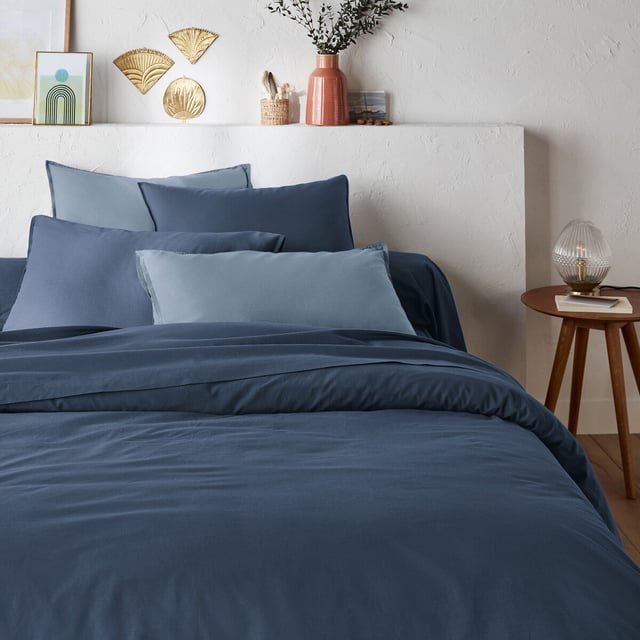 Housse de couette unie en coton lavé, Scenario - Denim - 200 x 200 cm