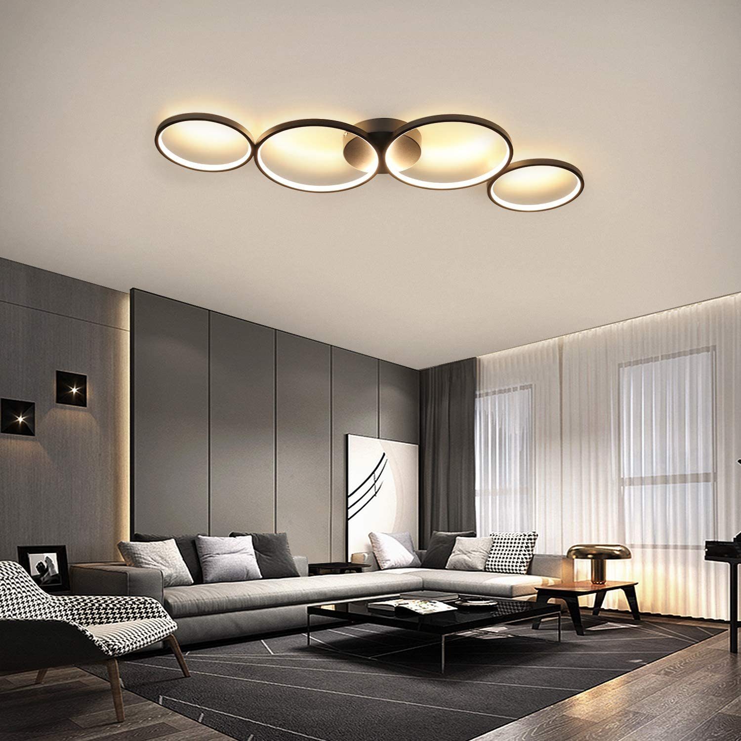 NETTLIFE Plafonnier LED 37W 3000k Blanc Chaud Anneau Rond Moderne Noir 89cm Lampe de Bureau Design pour Chambre Salon Couloir Bureau Cuisine - 9