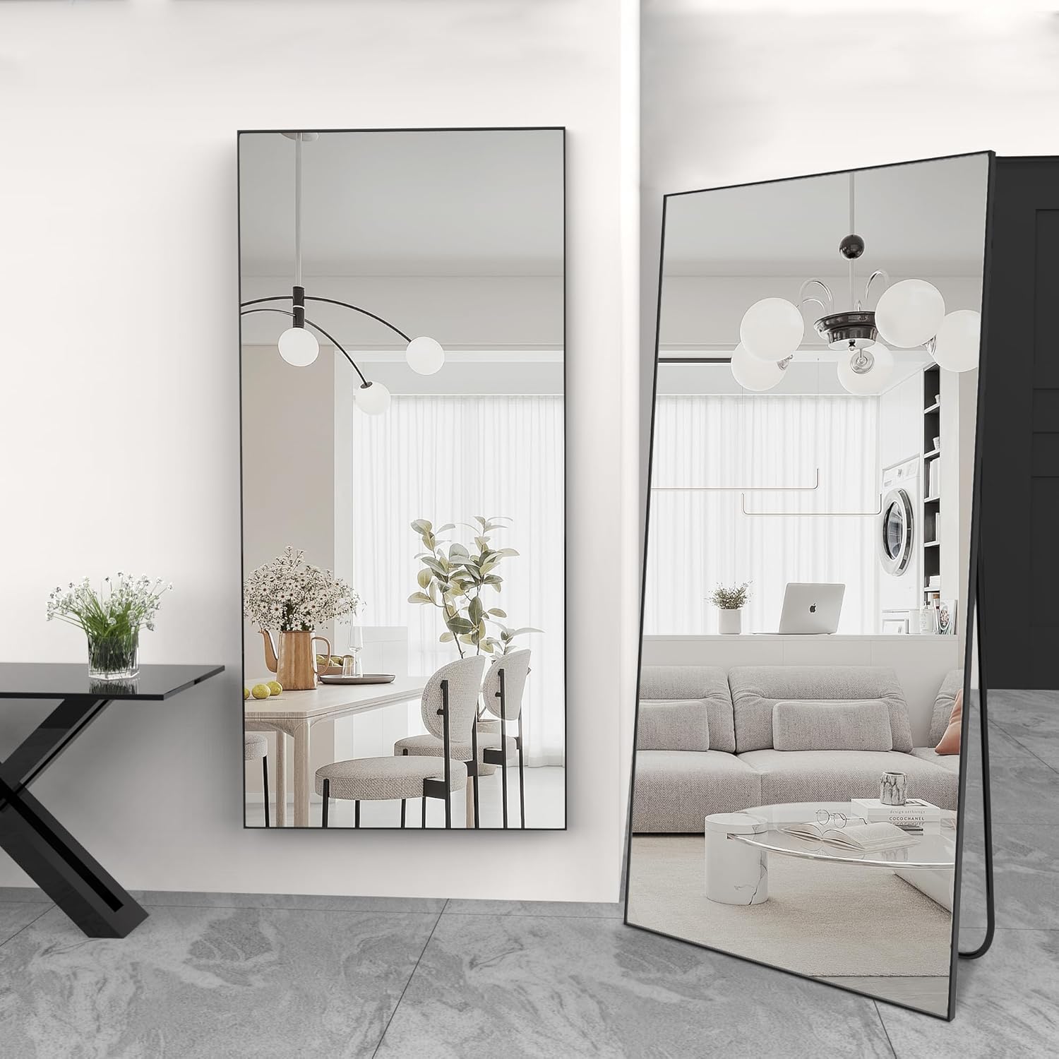 Miroir pleine longueur 165 x 60 cm, miroir sur pied, miroir sur pied avec cadre en alliage d'aluminium, miroir mural à cadre fin - 6