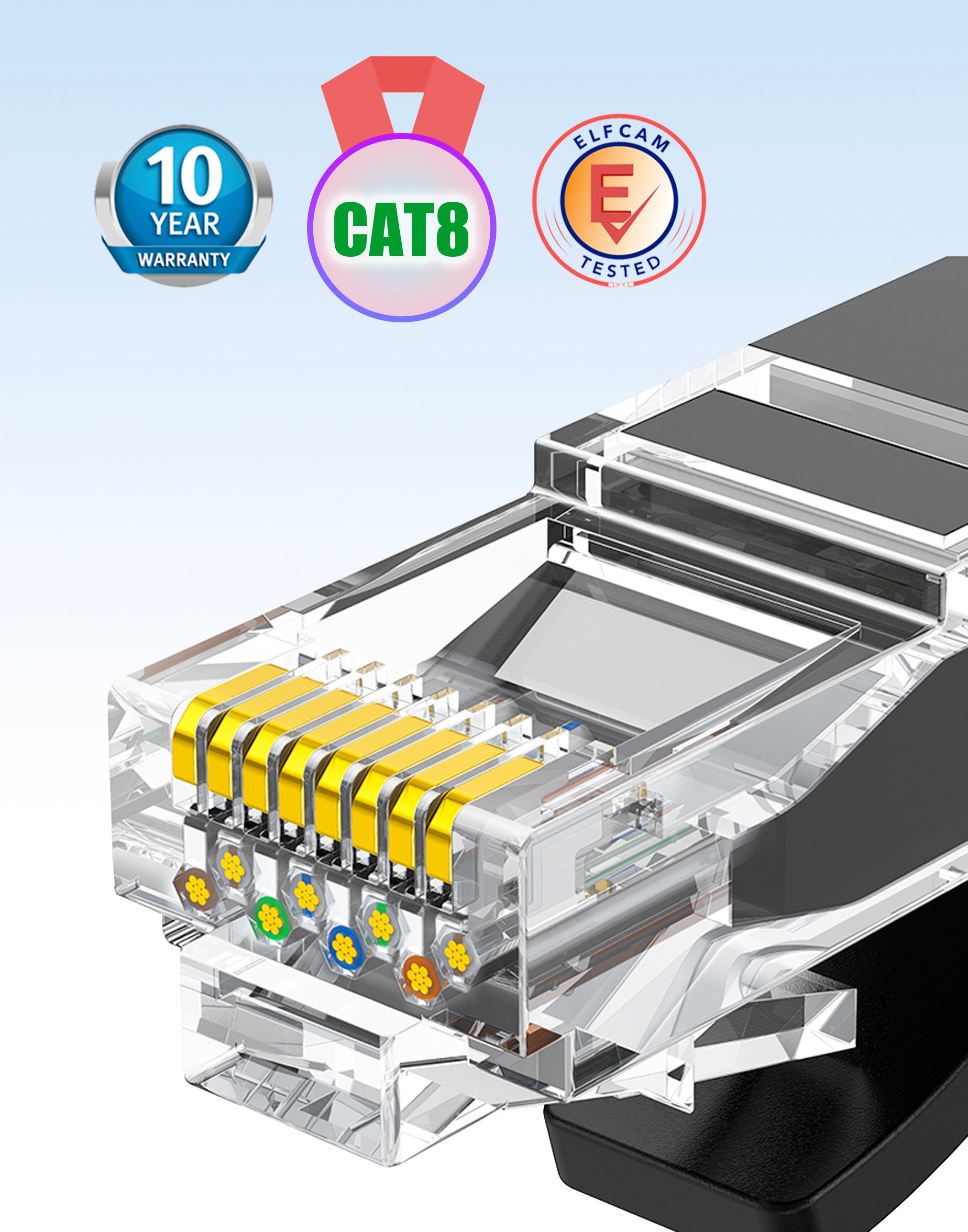 Elfcam® - 10m Cable Ethernet Cat 8, Plat Cable Reseau LAN WAN, SFTP 30AWG CAT8, 2000Mhz 40Gbps avec Connecteurs RJ45 Haute Qualite... (10M) - 2