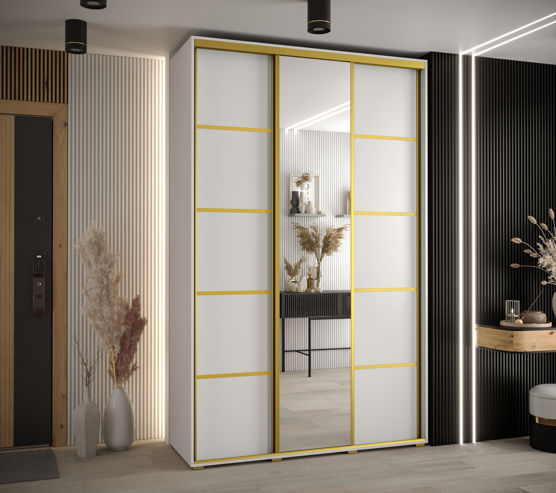 Szafa przesuwna z lustrem wysoka Davos 5 160 x 45 x 235,2 cm biały + biały + u. złoty - Abiks Meble - 2