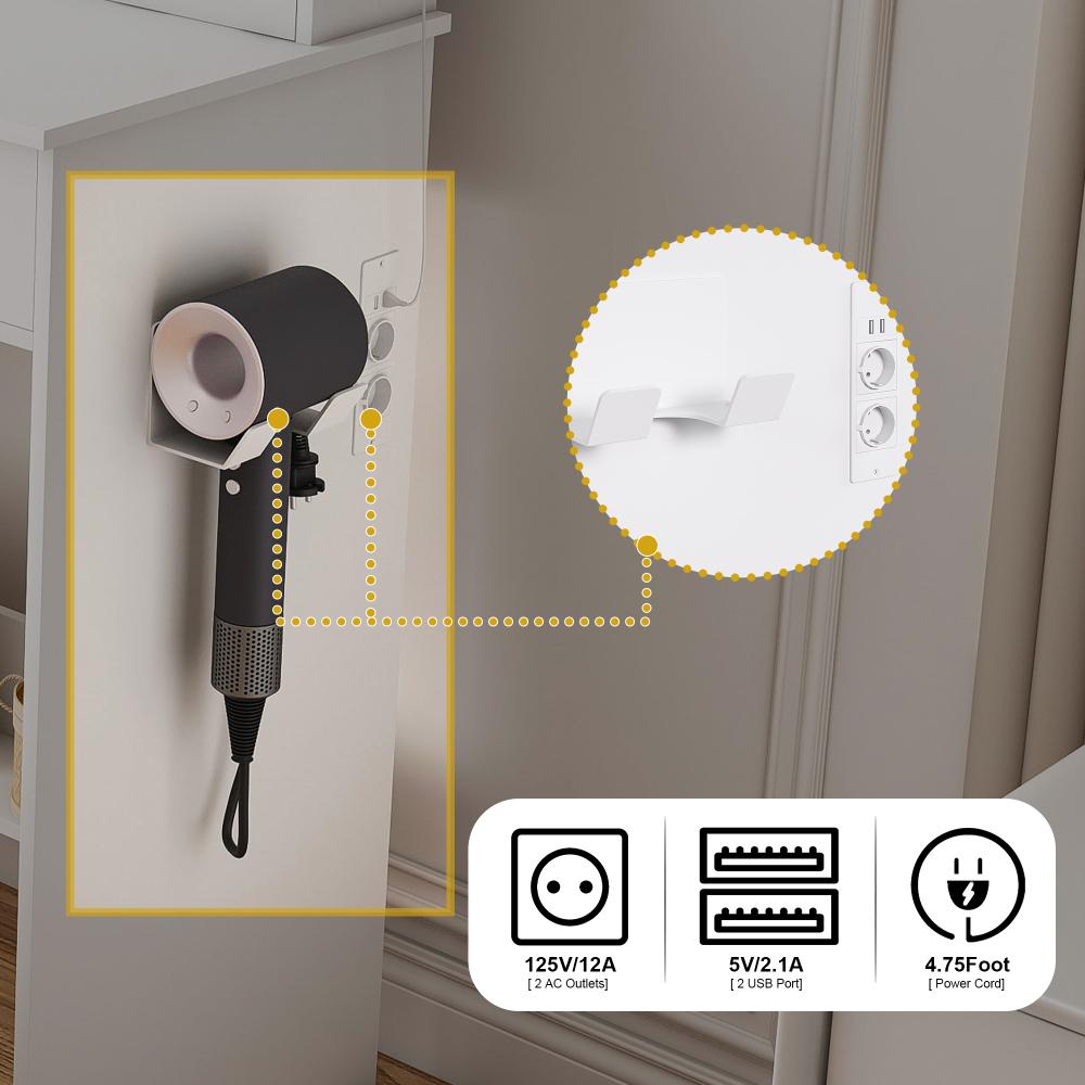 Tavolo Trucco con LED 3 Modalità, 4 Cassetti, Sgabello Incluso, Presa E Supporto Phon – Make-up e Styling - 8