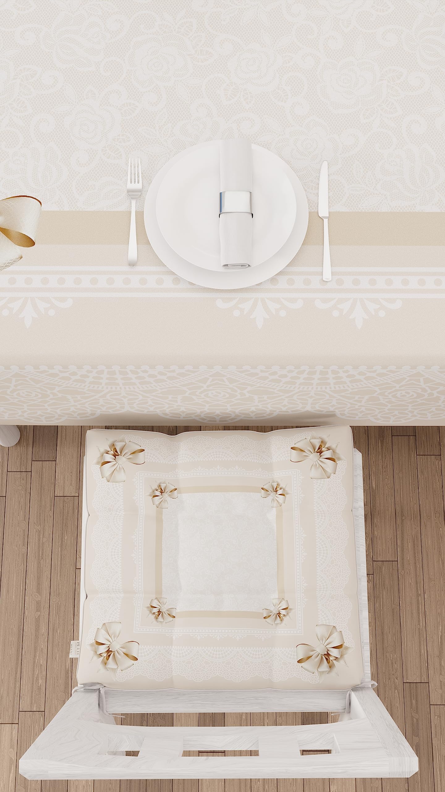 PETTI Artigiani Italiani - Tovaglia Antimacchia Rettangolare Copritavolo Cucina Disegno Fiocco Beige X6 Posti (140x180 cm) 100% Made in Italy - 3