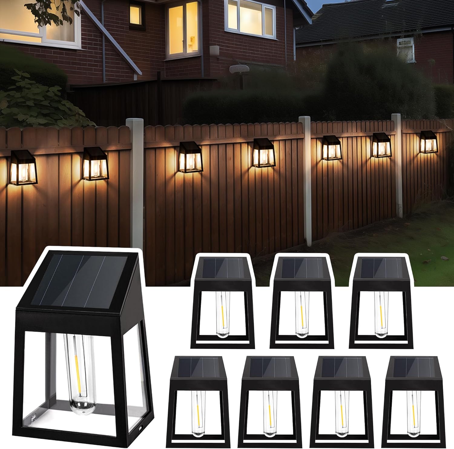 Wodoodporne lampy solarne zewnętrzne, zestaw 8 solarnych lamp ogrodzeniowych, ciepła biel, dekoracja patio