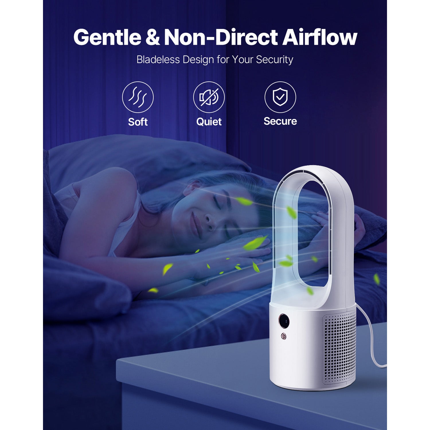 Ventilador de Mesa sem Pás SucceBuy USB Silencioso 7 W 6 Velocidades com Ecrã LCD Compacto Portátil para Quarto Casa Escritório 330 mm - 5