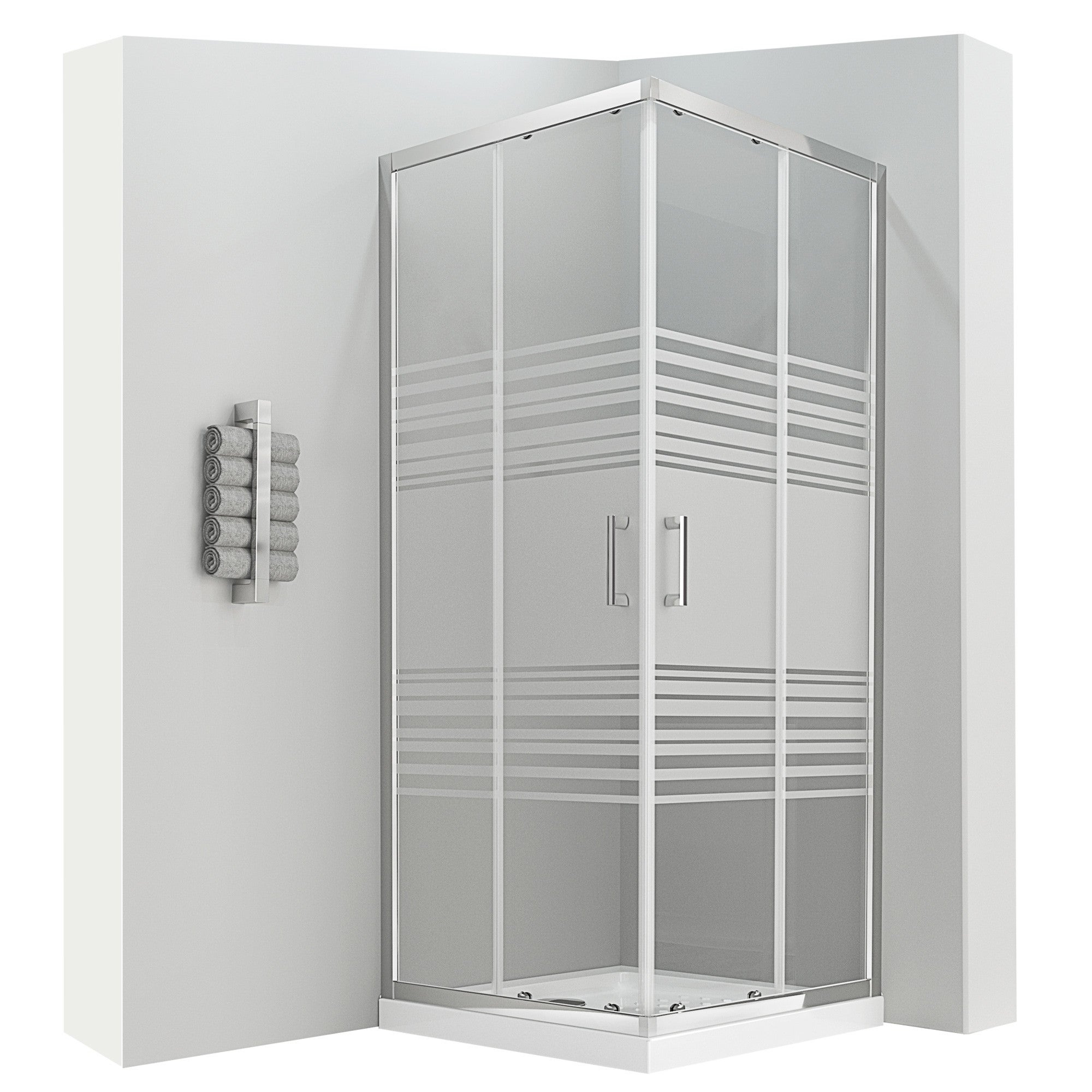 Cabine Paroi De Douche D'angle 2+2 ALLSTONE BASIC, Sans Profil Inferieur 120x80 Cm Verre Serigraphie Profil Blanc 88942270